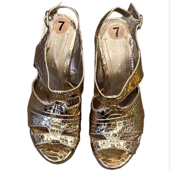 BCBGeneration Edelle Chunky Cork Wedges Platforms Rose Gold Size 7B - Picture 2 of 16